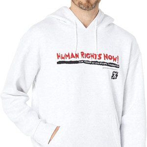 🆕Reebok Men's Training Essentials Graphic Hoodie, Large-Human Rights Now White